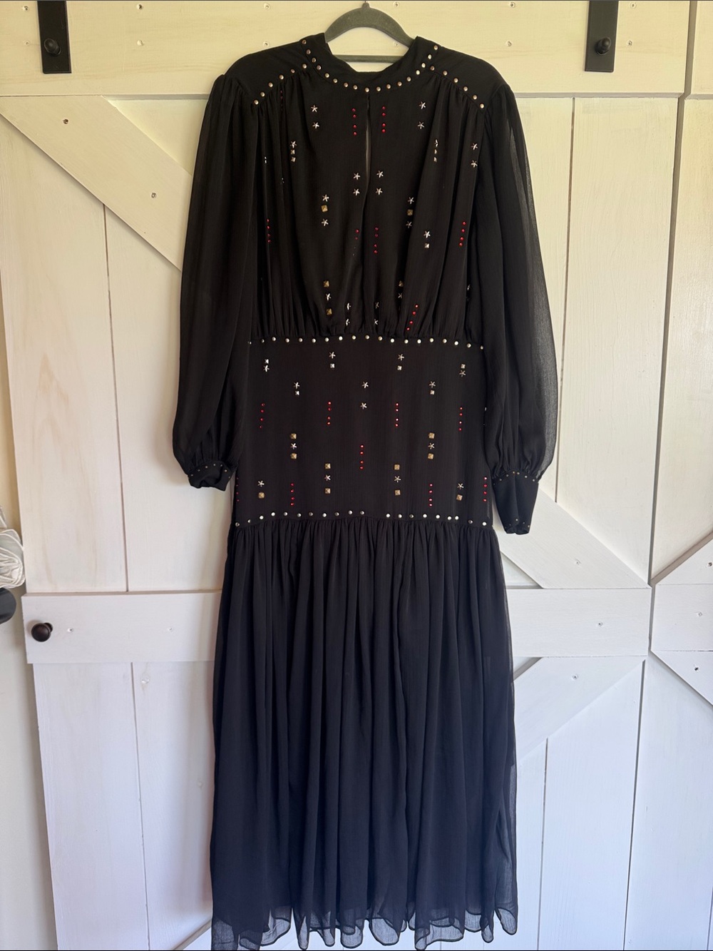 Never Fully Dressed Black Long Sleeve Embellished Midi Dress
